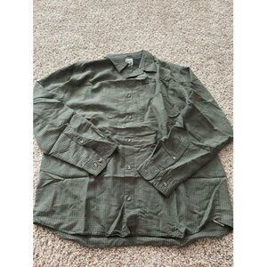 Columbia Button Down Shirt Mens Large Green Cotton Checked Long Sleeve Collared